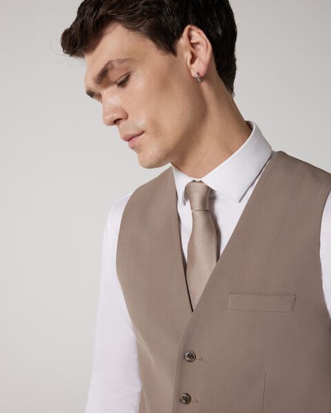 Wool Blend Tailored Vest, Mushroom, hi-res